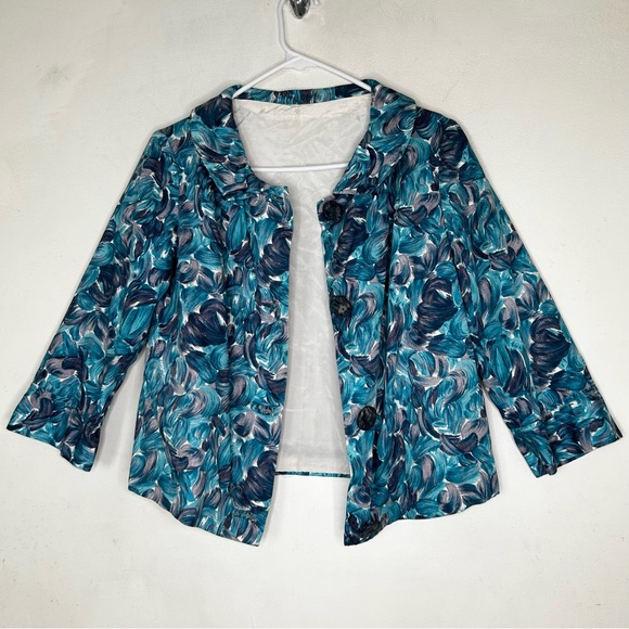 Vintage 60s Cropped Satin Jacket Psychedelic Pattern Sailor Collar 3/4 Sleeve M - Picture 7 of 16